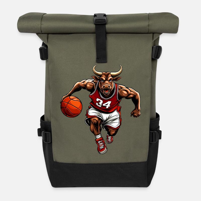 Basketball Bull - Roll Top Backpack - olive/black