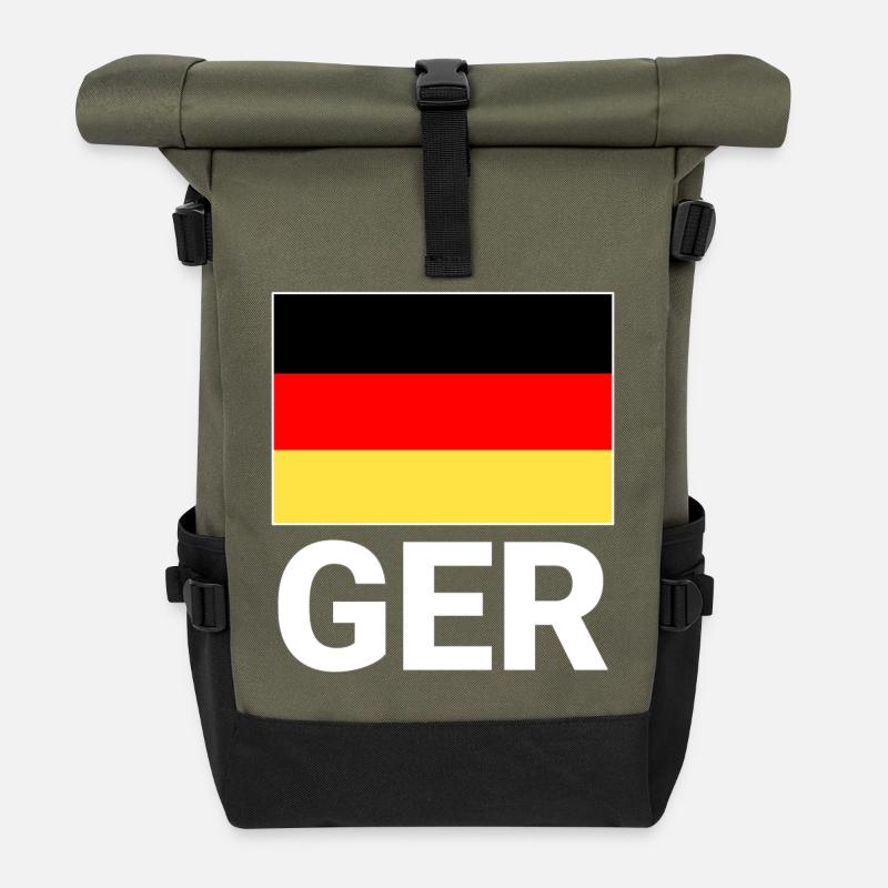 Deutschland Flagge mit GER Abkürzung - Rolltop Rucksack - Olive/Schwarz