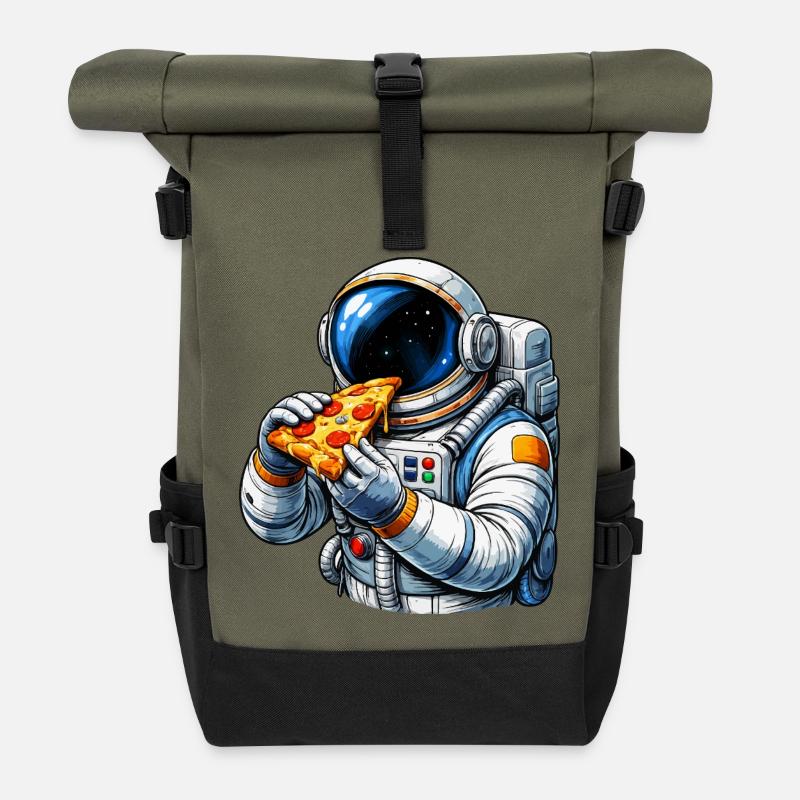 Astronaute mangeant une pizza - Sac à dos roll top - olive/noir