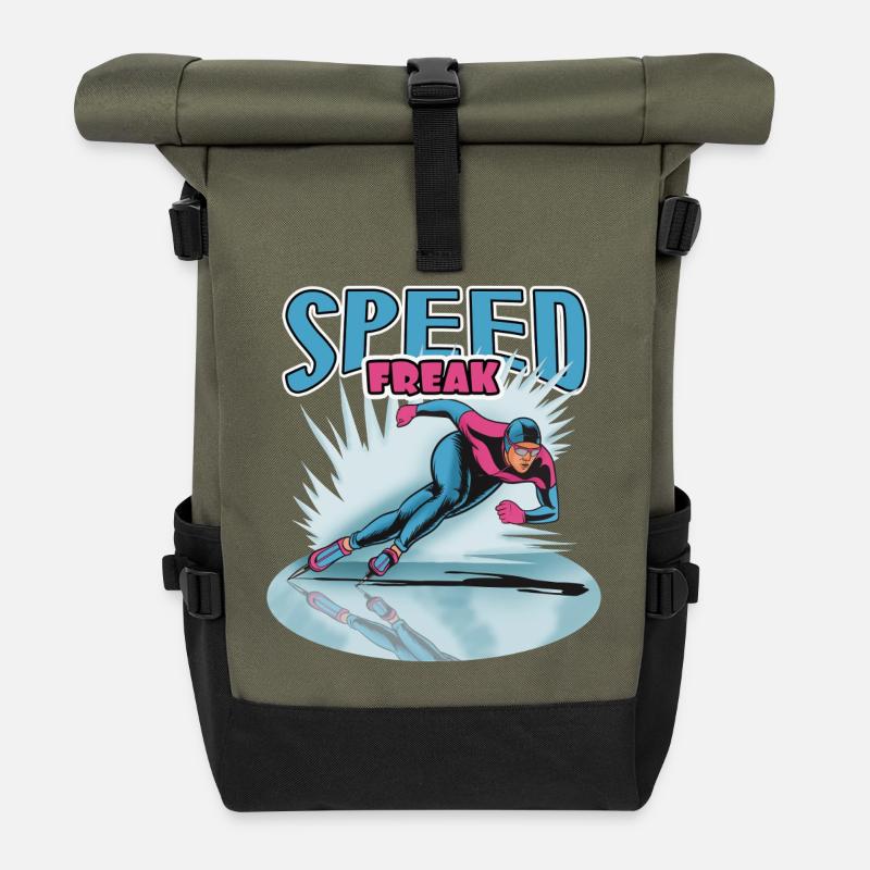 Speed Freak: Speed skater - Roll Top Backpack - olive/black
