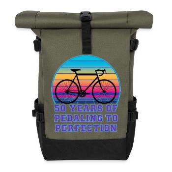 50 Jahre Pedalfahren mit dem Retro Sunset Rennrad - Rolltop Rucksack - Olive/Schwarz - Vorne