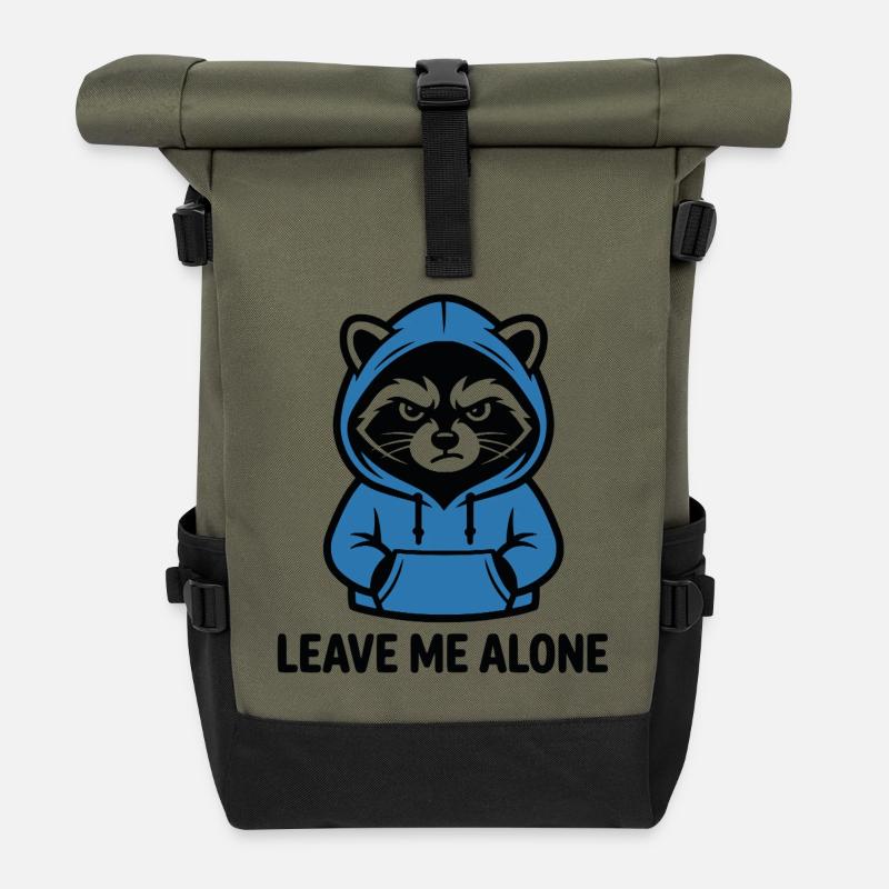 Introvertierter Waschbär – Lass mich in Ruhe Design - Rolltop Rucksack - Olive/Schwarz