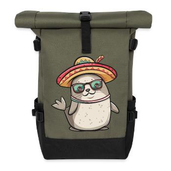 Seal Animal Funny Sombrero - Roll Top Backpack - olive/black - Front