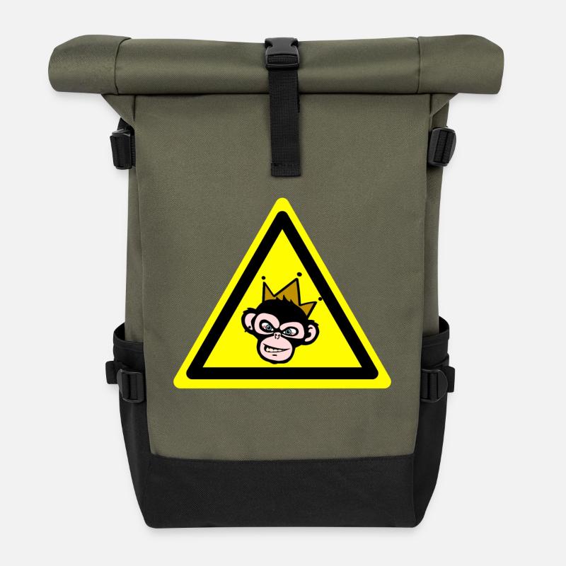 Monkey Warning - Roll Top Backpack - olive/black