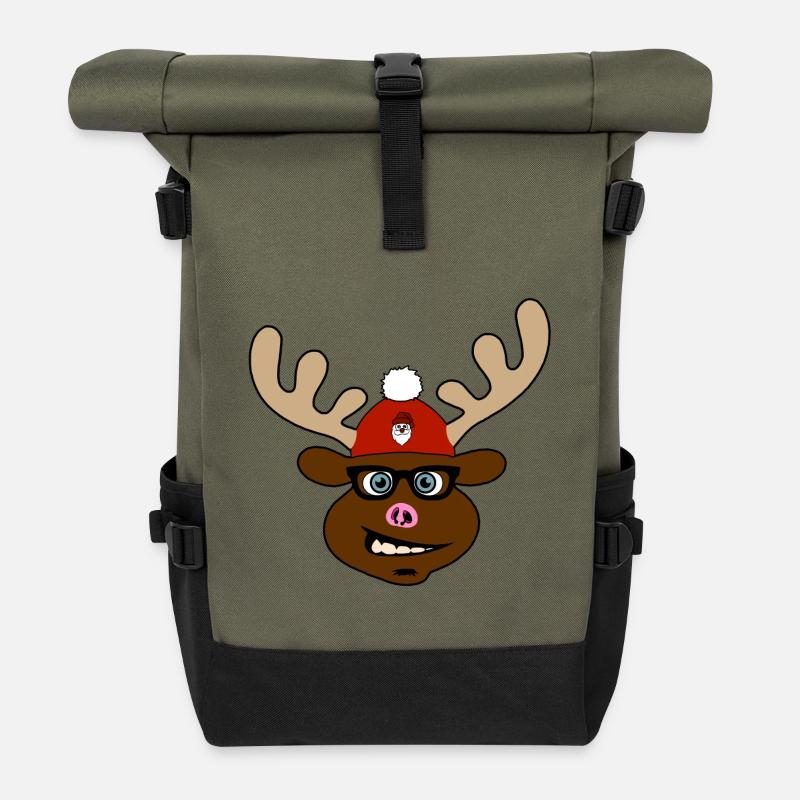 Horst - the crazy moose! - Roll Top Backpack - olive/black