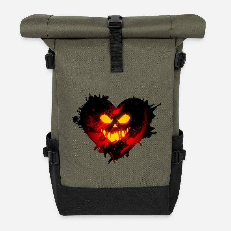 halloweenheart - Roll Top Backpack - olive/black