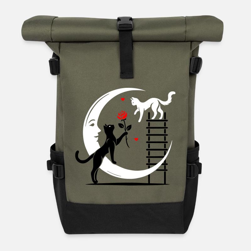 Chats - Roméo et Juliette - Sac à dos roll top - olive/noir