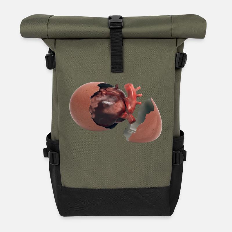 Heart in the egg - Roll Top Backpack - olive/black