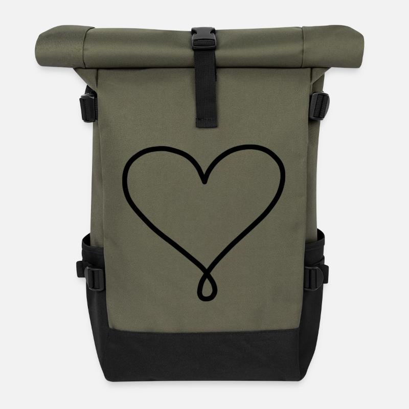 Minimalistisches Herz - Rolltop Rucksack - Olive/Schwarz