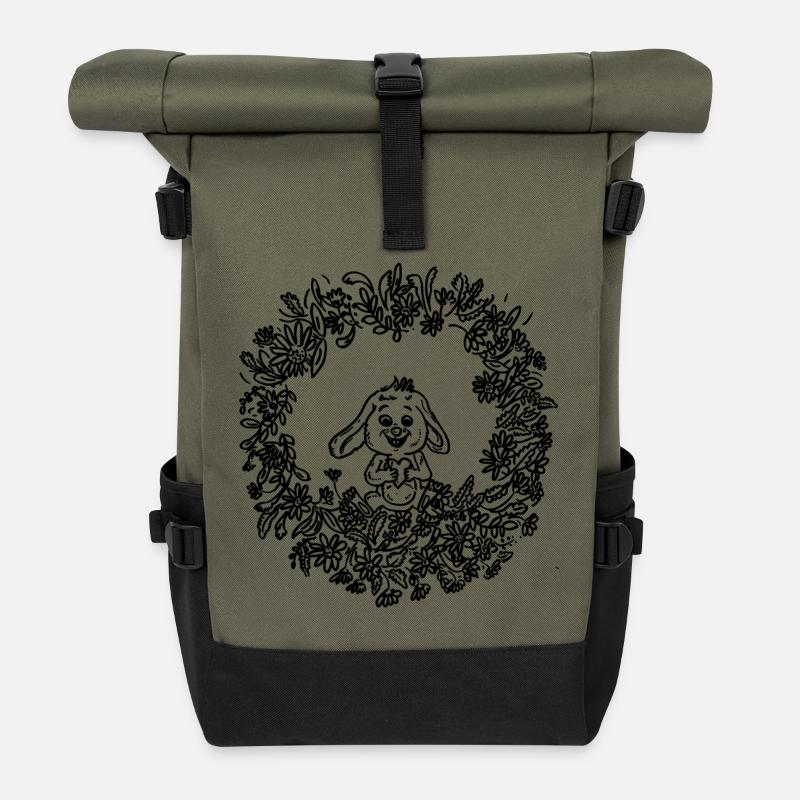 Lapin de Pâques dans la couronne de Pâques - Sac à dos roll top - olive/noir