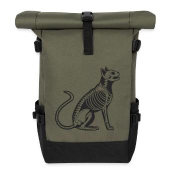 Skelett Katze – Dunkel, Elegant & Faszinierend - Rolltop Rucksack - Olive/Schwarz - Vorne