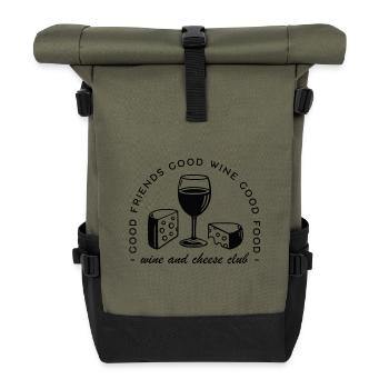 Wine and cheese lover quotes friends club - Roll Top Backpack - olive/black - Front