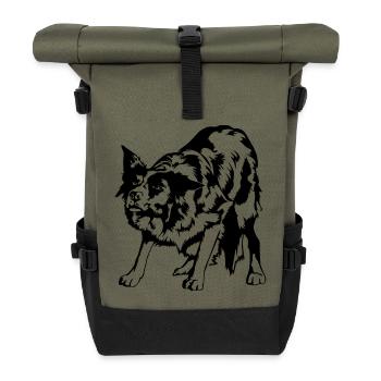 Border Collie Portrait Hunde Hütehunde Wilsigns - Rolltop Rucksack - Olive/Schwarz - Vorne
