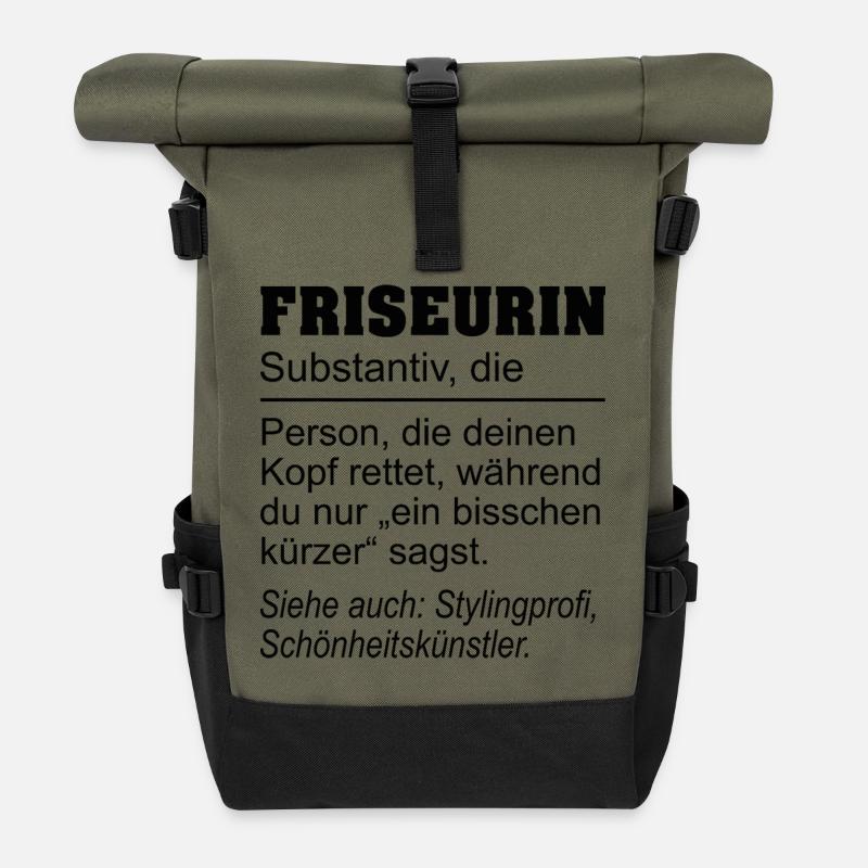 Friseurin Definition - Geschenk Haarstylistin - Rolltop Rucksack - Olive/Schwarz