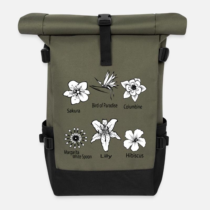 Blumenarten - Rolltop Rucksack - Olive/Schwarz