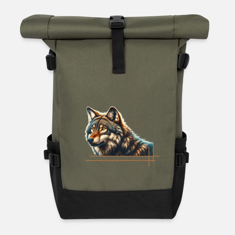 Majestic wolf - Roll Top Backpack - olive/black