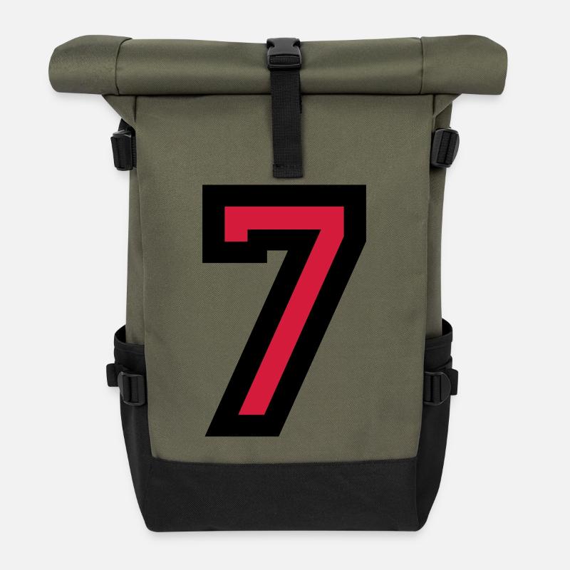 Zahl 7 - Nummer 7 (Rot) Nr. 7 - Rolltop Rucksack - Olive/Schwarz