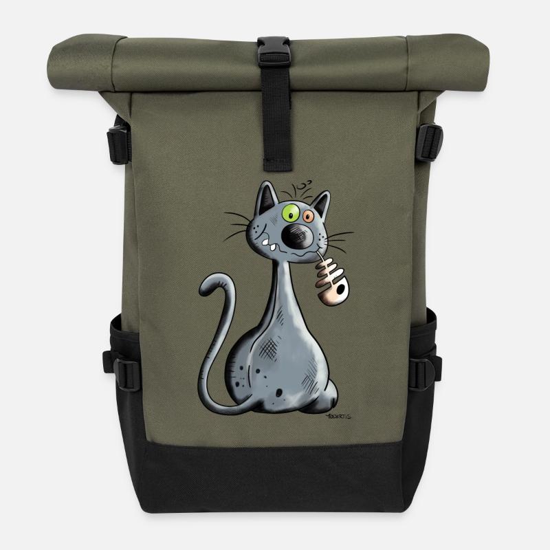 Schwarze Katze - Rolltop Rucksack - Olive/Schwarz