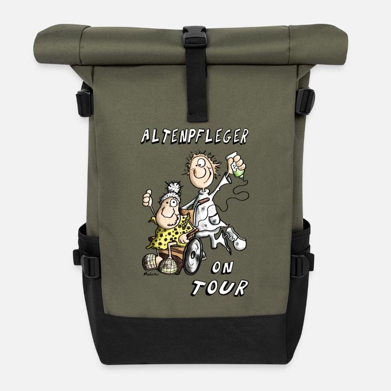 Altenpfleger on Tour - Rolltop Rucksack - Olive/Schwarz