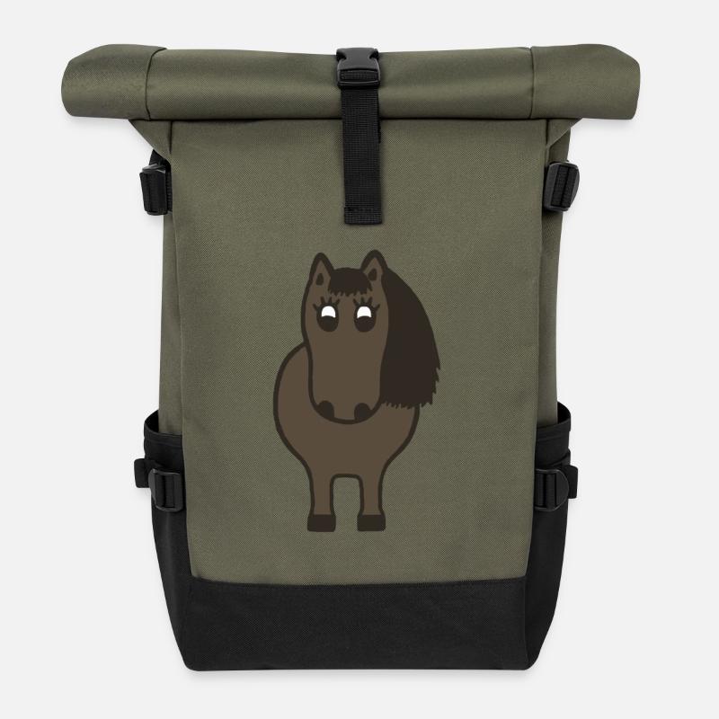 Kugelrundes Pony - Rolltop Rucksack - Olive/Schwarz