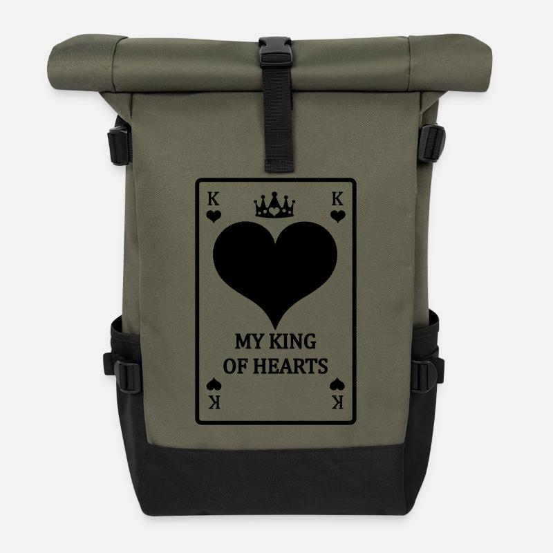 Spielkarte Mein Herz König mit Text - Rolltop Rucksack - Olive/Schwarz