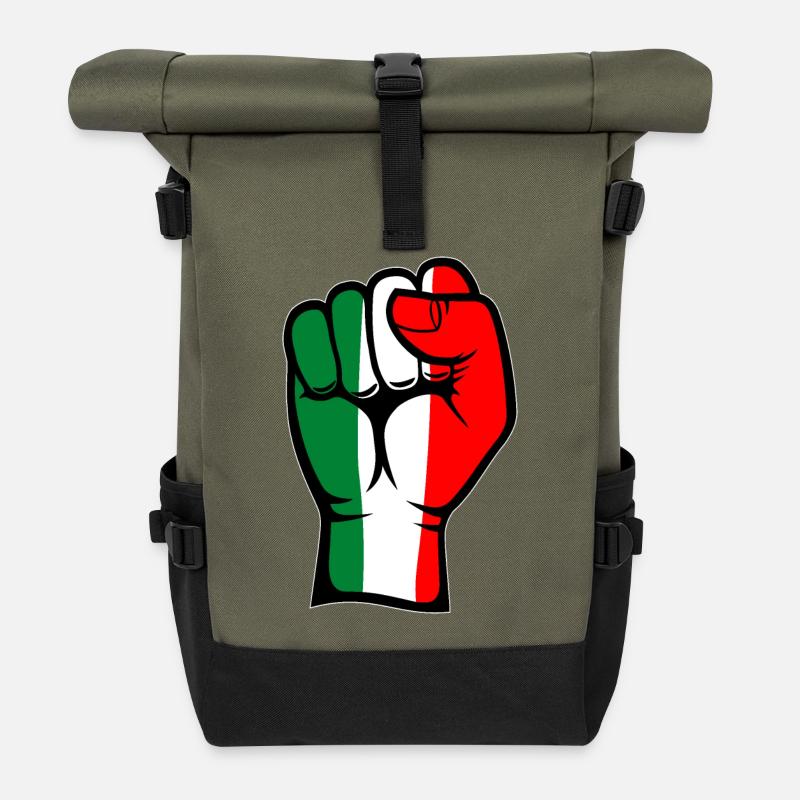 Drapeau de l’Italie Symbole de la main du poing - Sac à dos roll top - olive/noir