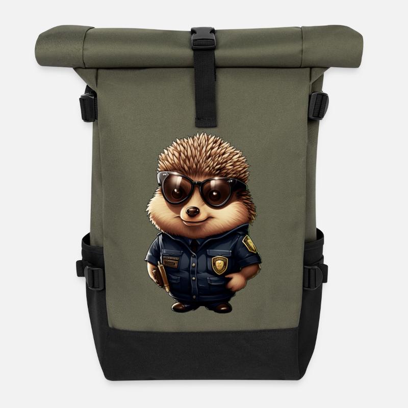 Hedgehog Police - Roll Top Backpack - olive/black