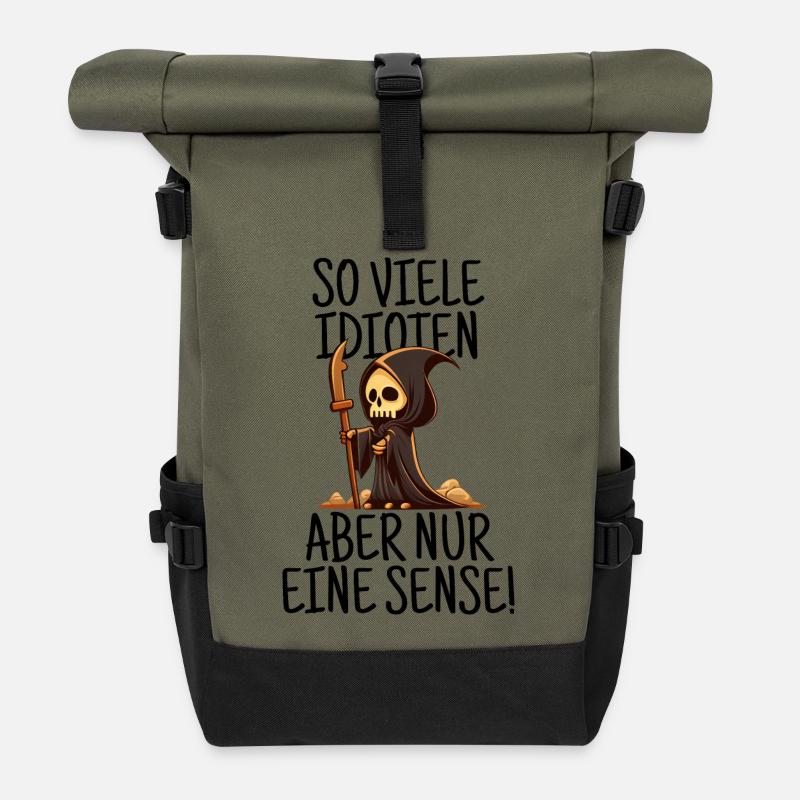 So viele Idioten, aber nur eine Sense - Schwarz - Rolltop Rucksack - Olive/Schwarz