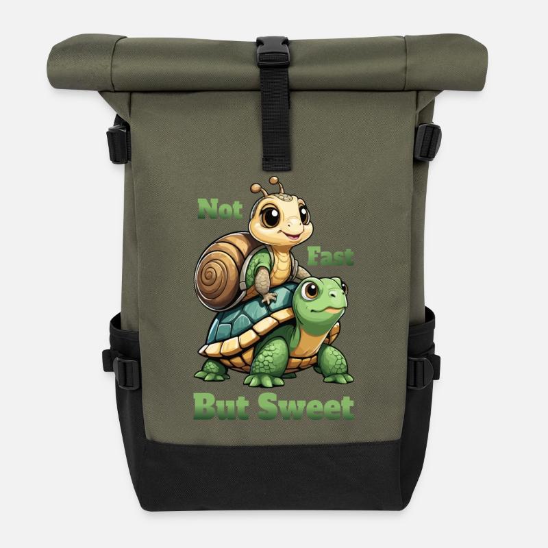 Schildkröte und Schnecke - Rolltop Rucksack - Olive/Schwarz