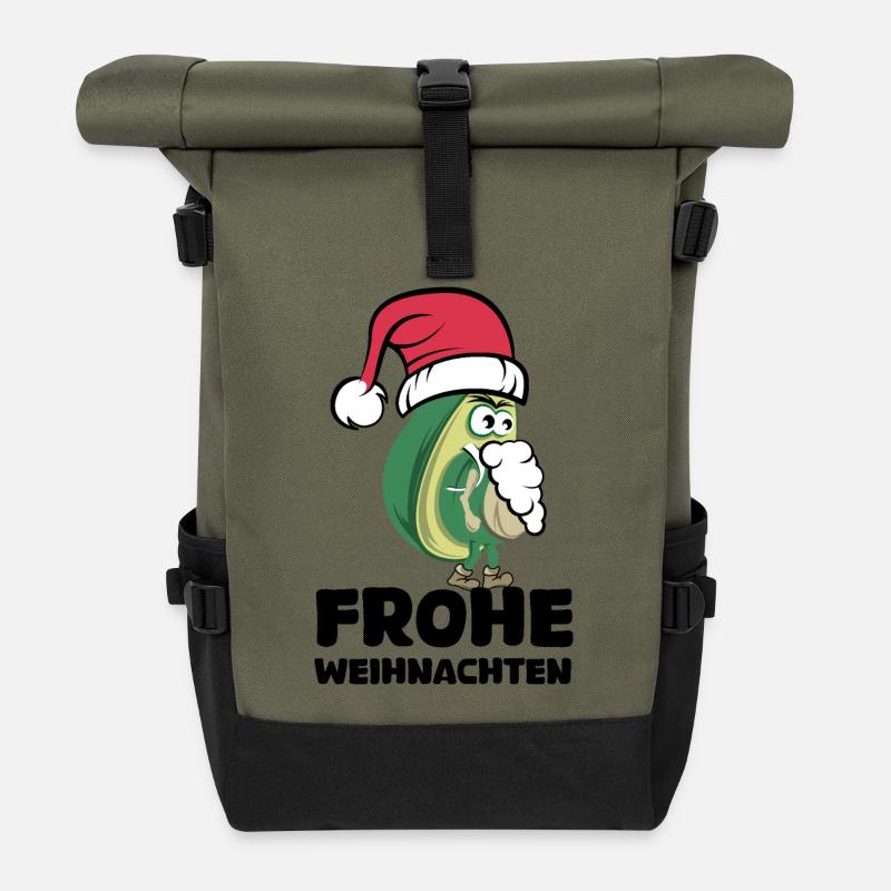 avocado frohe Weihnachten Bart comic cartoon Logo - Rolltop Rucksack - Olive/Schwarz