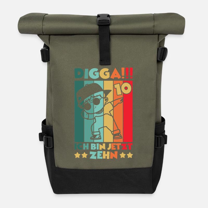 Digga Ich Bin 10 Jahre 10 Geburtstag Dabbing Junge - Rolltop Rucksack - Olive/Schwarz