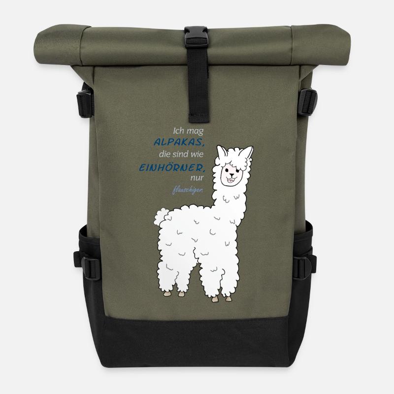 Einhorn-Alpakas - Rolltop Rucksack - Olive/Schwarz