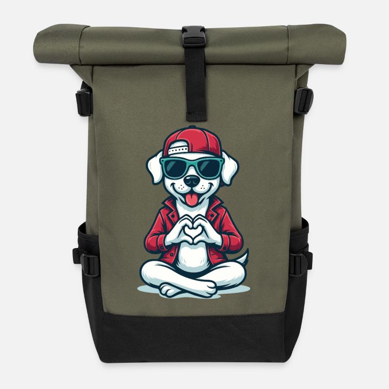 Love Dog Vibes - Rolltop Rucksack - Olive/Schwarz
