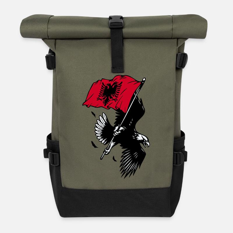 Albanischer Adler mit Flagge - Rolltop Rucksack - Olive/Schwarz