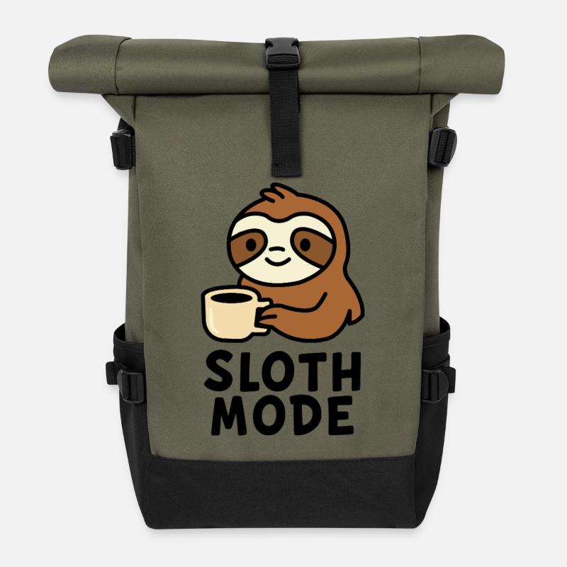 Gemütliches Faultier mit Kaffee-Design - Rolltop Rucksack - Olive/Schwarz