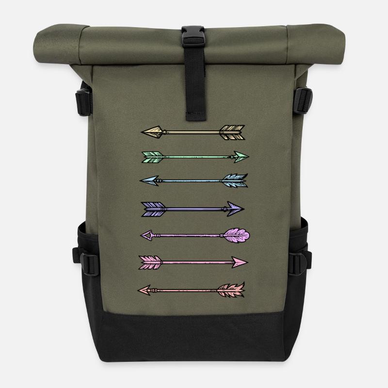 Bunte Pfeile Design - Rolltop Rucksack - Olive/Schwarz
