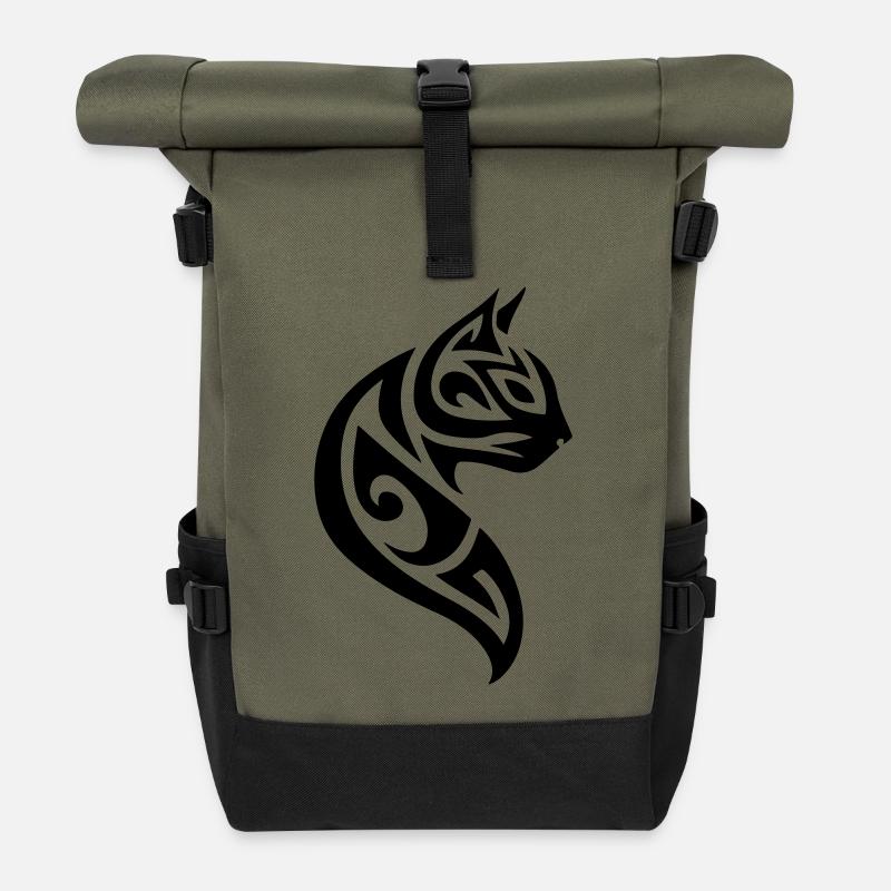 Katze Tribal - Rolltop Rucksack - Olive/Schwarz