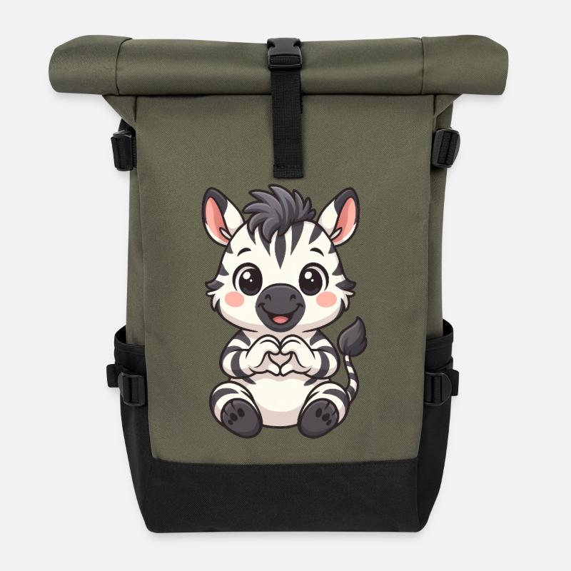 Süßes Zebra mit Herzhänden - Rolltop Rucksack - Olive/Schwarz
