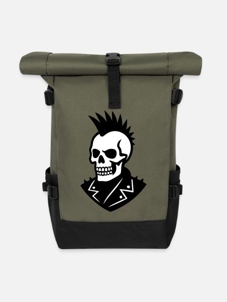 Skull Punk - Rolltop Rucksack - Olive/Schwarz