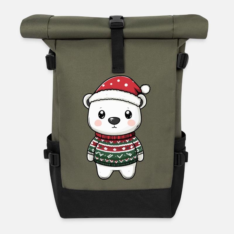 Eisbär Weihnachten - Rolltop Rucksack - Olive/Schwarz