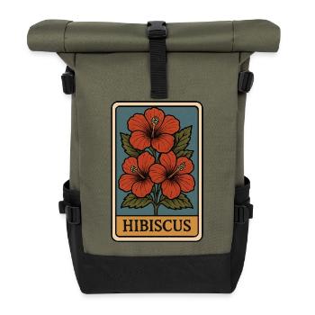 Hibiskusblüte Vintage Kartenkunst - Rolltop Rucksack - Olive/Schwarz - Vorne