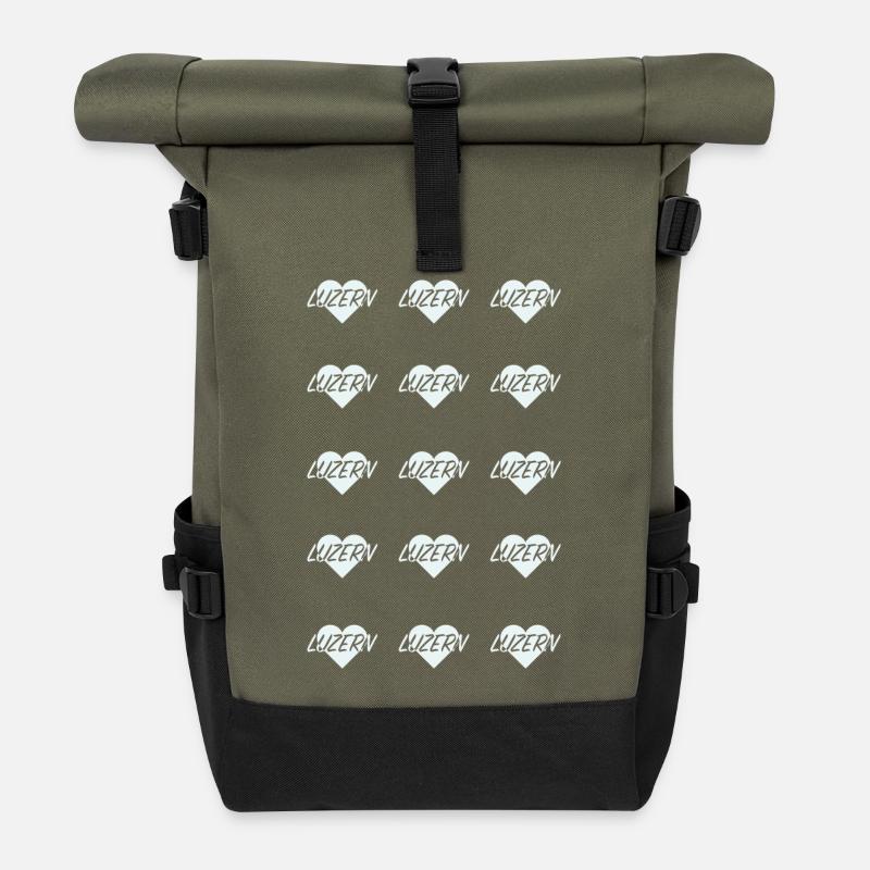 I LOVE LUZERN Herzmuster - Rolltop Rucksack - Olive/Schwarz