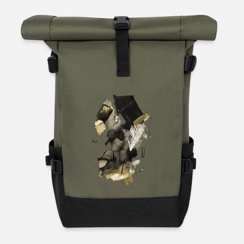 Coups de pinceau dorés Abstrait - Sac à dos roll top - olive/noir