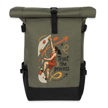 Bouldern Shirt Damen – Vertrau dem Prozess - Rolltop Rucksack - Olive/Schwarz - Vorne