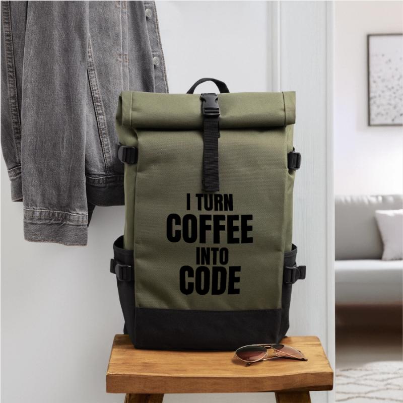 I Turn Coffee Into Code Roll Top Backpack