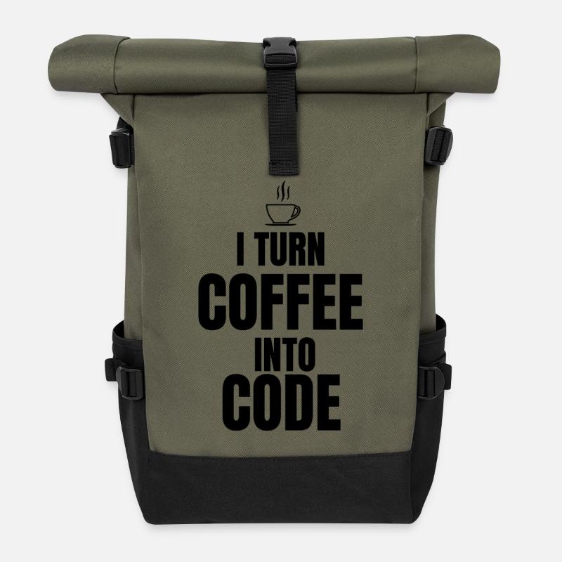 Ich verwandle Kaffee in Code - Rolltop Rucksack - Olive/Schwarz