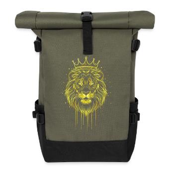 Löwe mit Krone Gold Optik – Edles Raubkatze - Rolltop Rucksack - Olive/Schwarz - Vorne
