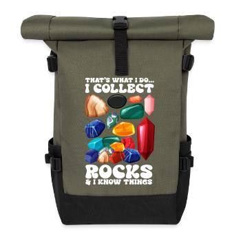 Geologist - Rock Collector Geology Gemstone Gems - Roll Top Backpack - olive/black - Front