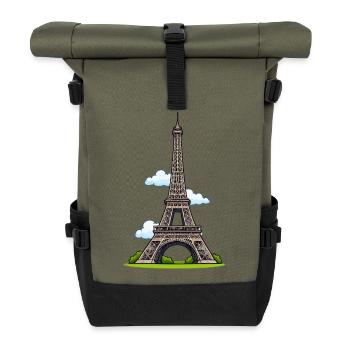 Eiffelturm Cartoon Stil - Rolltop Rucksack - Olive/Schwarz - Vorne