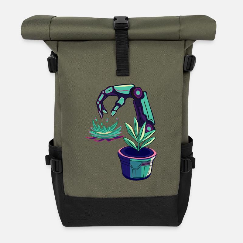 Robots néon - Sac à dos roll top - olive/noir